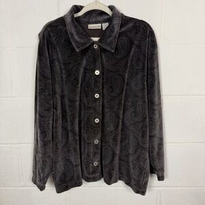 Elisabeth Button Up‎ Top Shacket Velvet Multicolor Paisley Layers Artsy Moody 2X